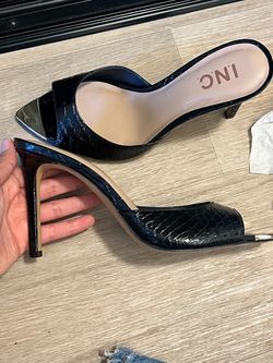 INC Black Croc-Embossed Pointed-Toe Mule Heels Size 7.5