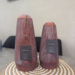 New Set Of 2 Textured Vases Brown 