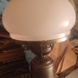 Antique pewter Hurricane Oil Electric Lamp milk Glass shade globe - $95


