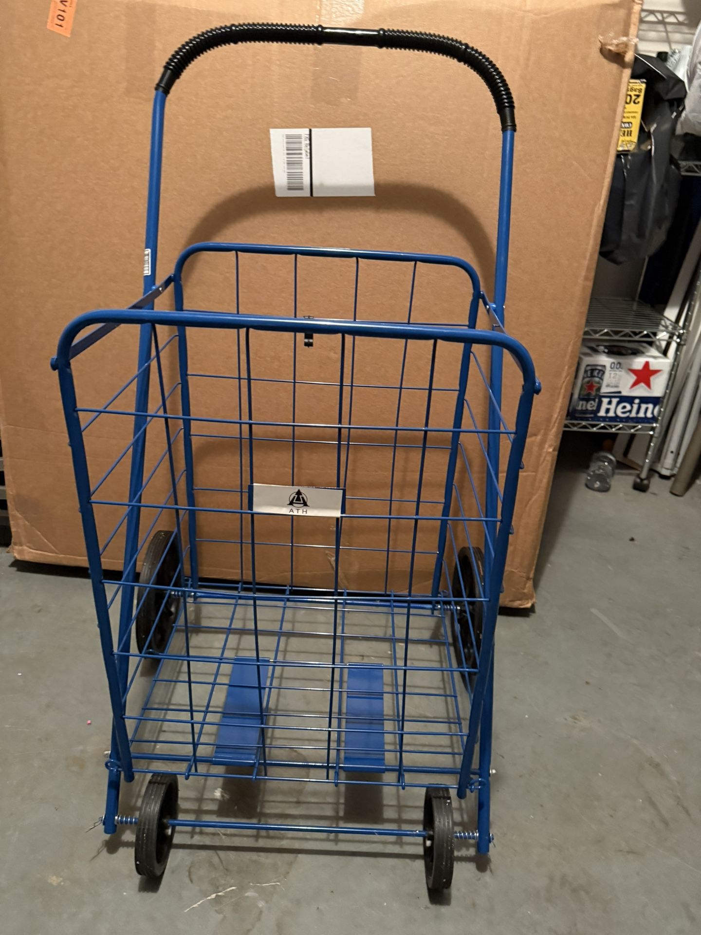 ATHOME LARGE DELUXE ROLLING UTILITY / SHOPPING CART - STOWABLE FOLDING HEAVY DUTY CART