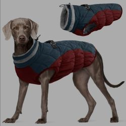 FUAMEY Dog Winter Jacket, Padded Dog Vest With Harness, Water Resistant Coat For Small To Large Dogs, Dark Blue, XXL