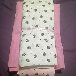 Juicy Couture Flat Sheets Pink & White Crown Emblem 
