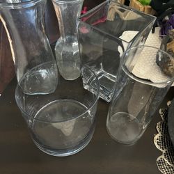 Set Of 5 Glass Flower Vases 