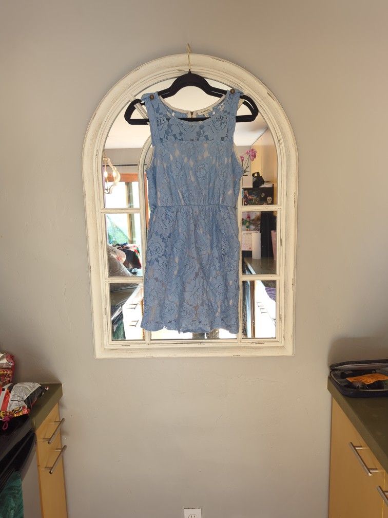 Short Blue Dress Stretchy Lace With Slip Built In