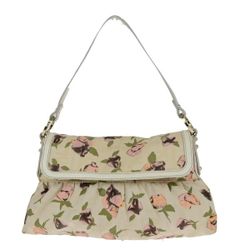 FENDI Logo Zucca Pattern Flower Hand Bag Canvas Leather Beige Pink