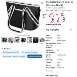 Insulated Lunch Bag For Women (Black)