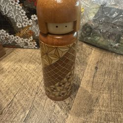 Authentic Yosegi Zaiku Kokeshi Toothpick Holder – Hakone Japan – Wooden Doll Box – Vintage Handmade