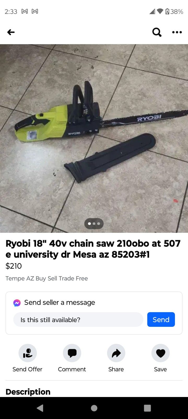 Ryobi 18" Chain Saw