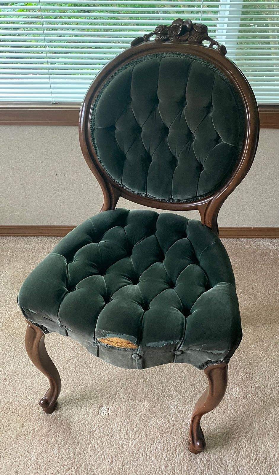 Antique Victorian Statement Chair, Floral Carvings, Made in Montgomery Alabama
