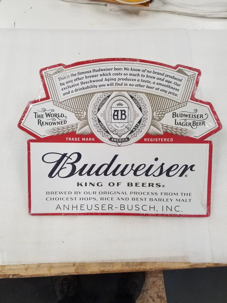 Budweiser bud beer label embossed metal sign