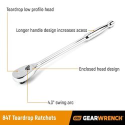 GEARWRENCH 1/2" Drive 84 Tooth Long Handle Teardrop Ratchet 15" *81360A-07*