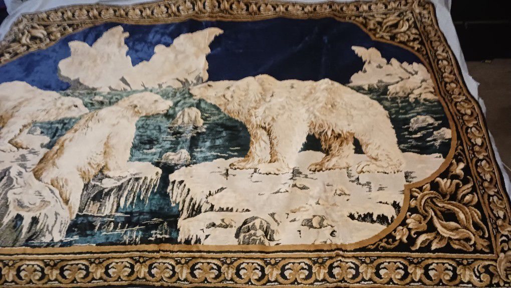 1960's Vintage Polar Bears Tapestry Rug Wall Hanging