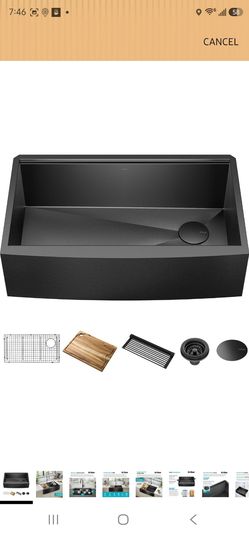 KRAUS Kore Workstation 33-inch Farmhouse Modern Flat Apron Front 16 Gauge Black Stainless Steel Single Bowl Kitchen Sink in PVD Gunmetal Finish with A