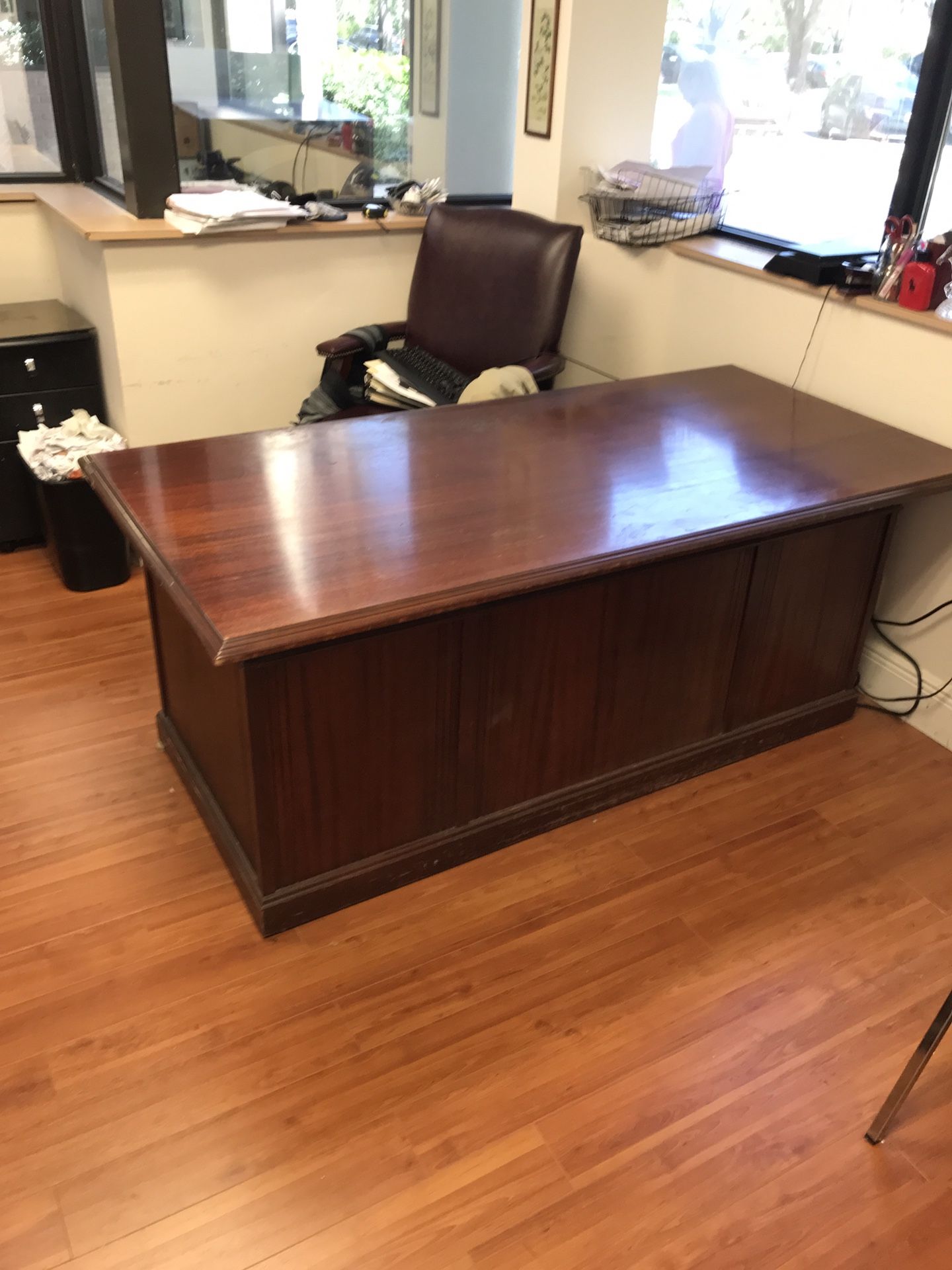 Office Solid Wood Desk Credenza And File Cabinet Complete Set