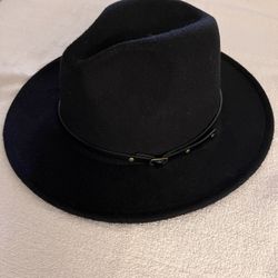 Women Black Cowgirl Flat brim hat  