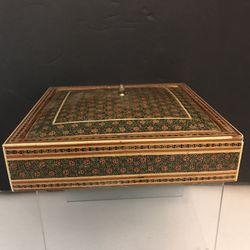 Vintage Persian Inlaid Katam Trinket Box 8”