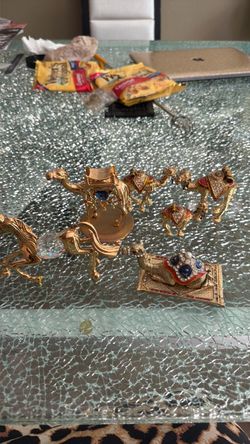 Gold Jeweled Camel Figurine Set