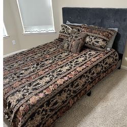 Queen Upholstered Bed Frame w/ Wood Slats – 87” x 66” 