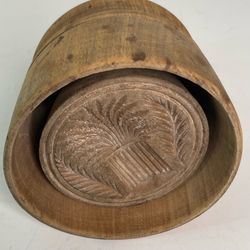 Antique 19th century primitive carved wooden butter mold or stamp