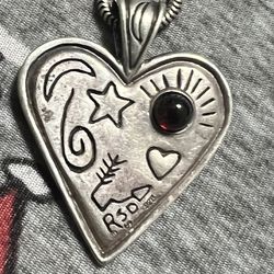 Navajo 925 Sterling Silver and genuine Garnet,  heart necklace