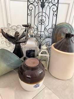 antique crocks and other items