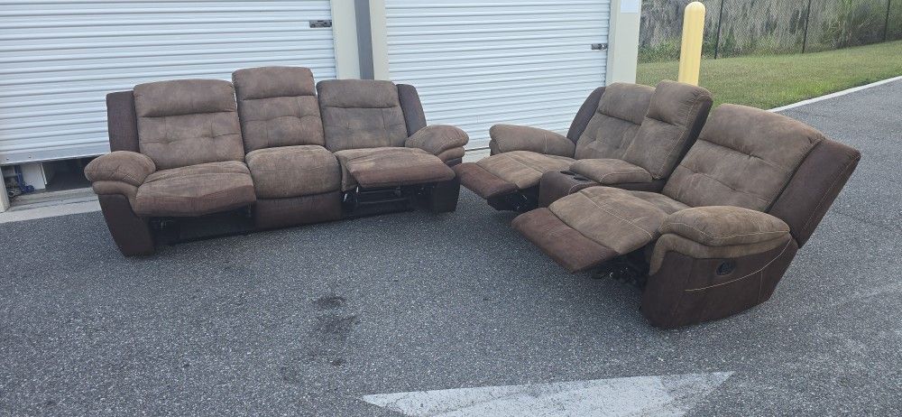 Manual recliner sofa & rocking manual recliner loveseat set (DELIVER OPTION)