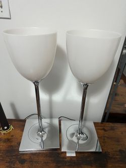 Pair of Dimmable Modern Chrome and White Table Lamps