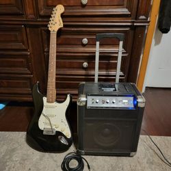 2001 Fender Squier Affinity From Indonesia Electric Guitar & ION Block Portable Speaker Amp System