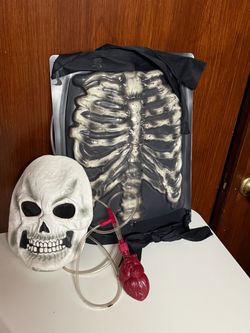 Halloween Large Skeleton Chest and Skull Mask Costume Set
