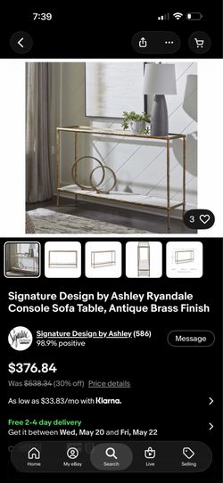 Signature Design by Ashley Ryandale Console Sofa Table, Antique Brass Finish