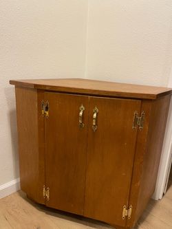 wooden two shelf corner / entryway cabinet