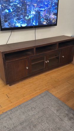 Dark Wood TV Console / Entertainment Center – Good Condition
