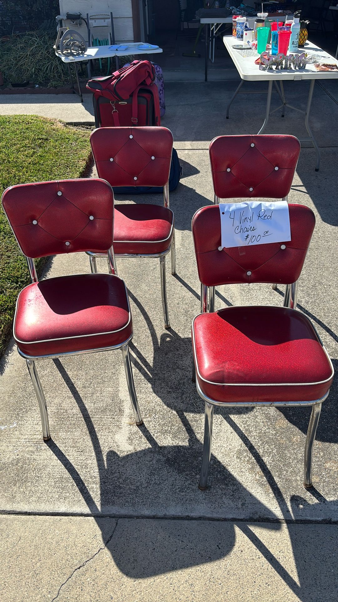 4 Vinyl Red Chairs