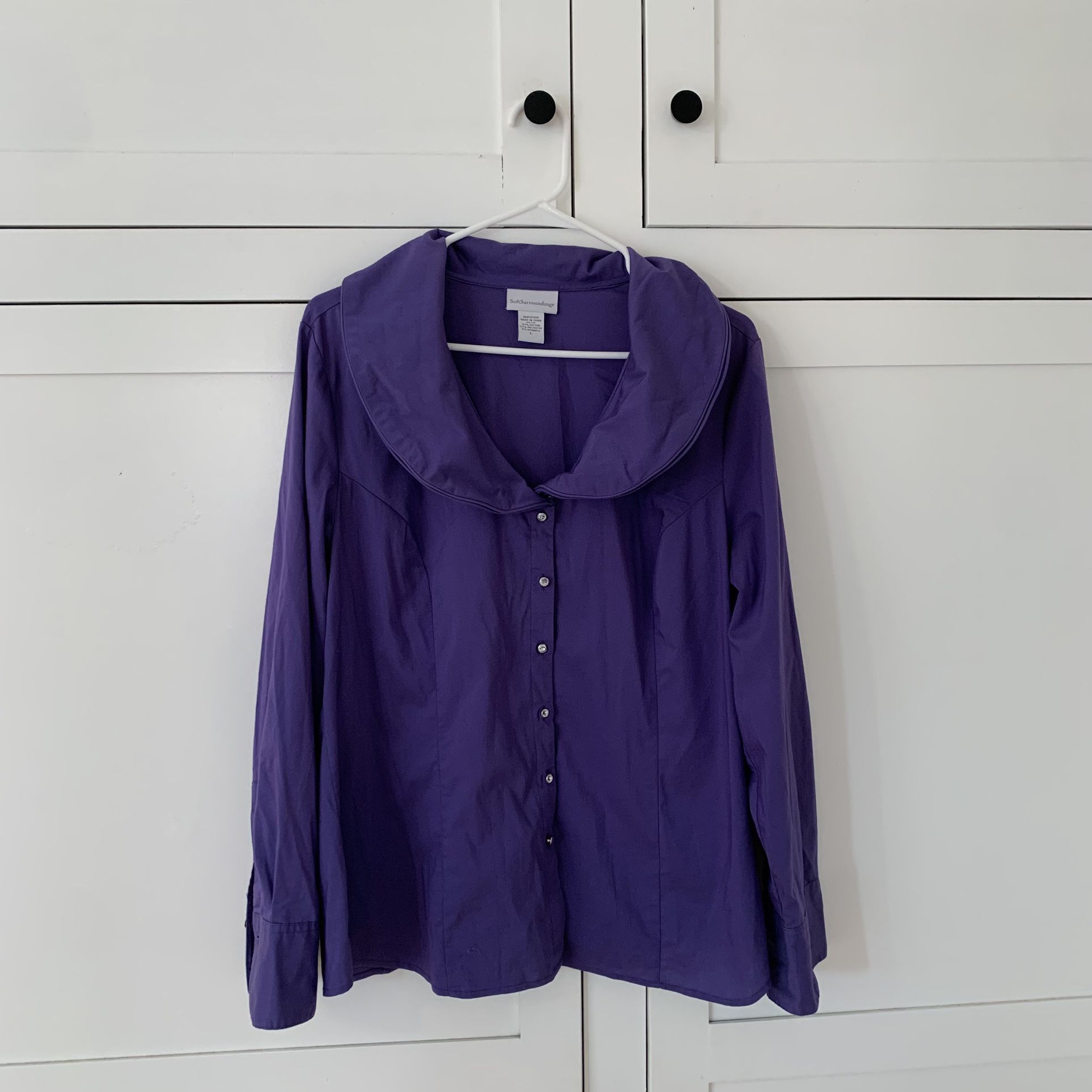 Soft Surroundings Purple Collar Button Shirt Size Large