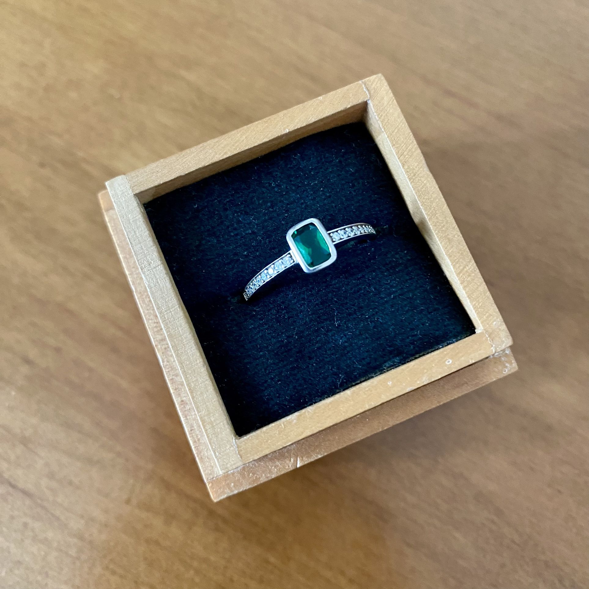 Emerald Cut Green Ring with Diamond Band