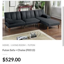 Black Futon Sofa With Chaise 