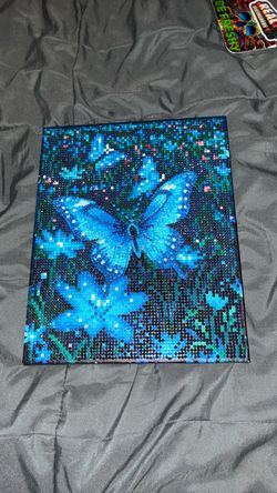 Completed Diamond Painting Blue Butterfly Canvas