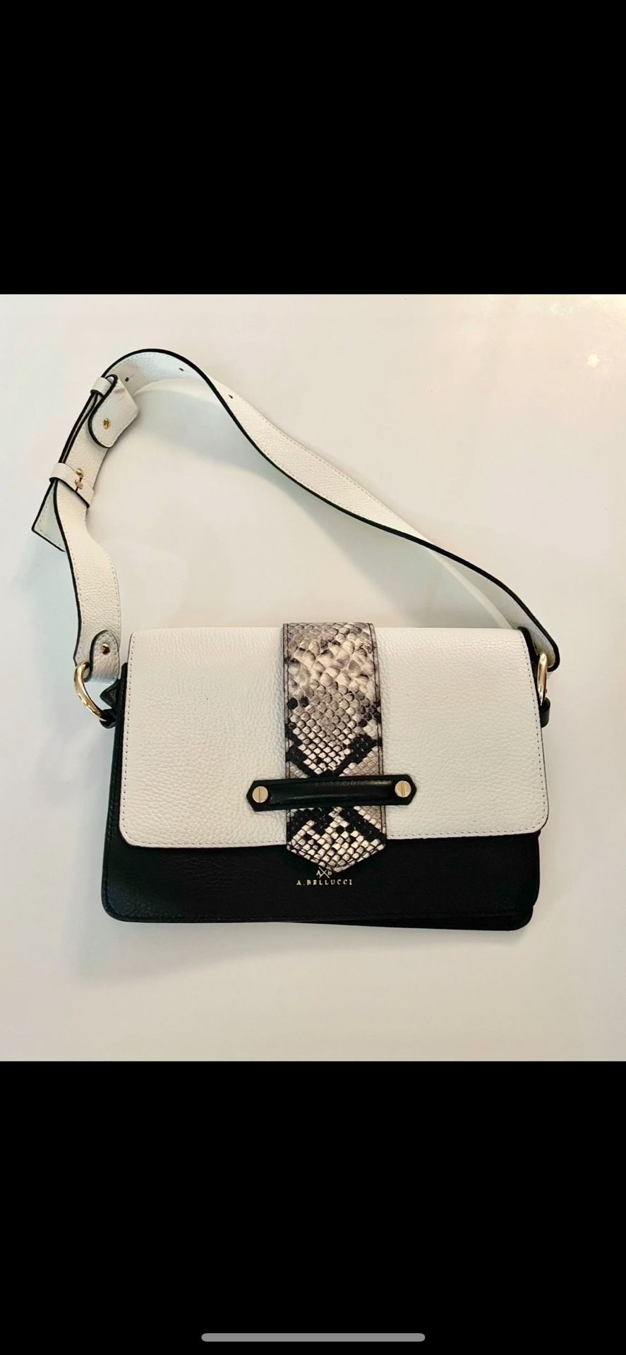 A.BELLUCCI WHITE AND BLACK SHOULDER BAG GENUINE LEATHER ITALY.Price Is FIRM