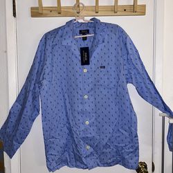 NWT Polo Ralph Lauren Mens Medium Light Blue Monogram PRL Pajama Sleepwear Shirt