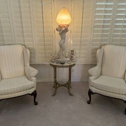 Drexel Heritage White Wingback Living Room Chairs