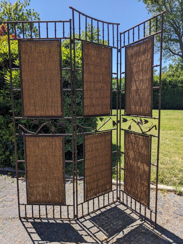 Decorative Metal And Wicker Room Divider
