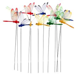 12 Pieces 3D Dragonfly Garden Decor Dragon Fly Garden Stakes Dragonflies Garden Ornaments Patio Decoration Dragonfly Stakes with Sticks, 4 Colors