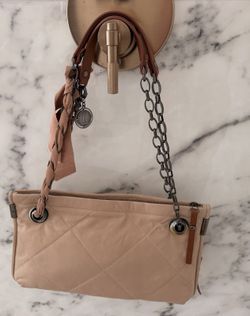 Lanvin Amalia Medium Lambskin Leather Shoulder Bag Nude Chain Ribbon NWT $2450