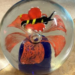 Lg Glass Paperweight With Butterfly 