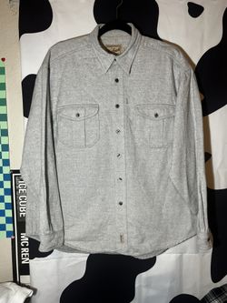 Vtg Woolrich Large Workshirt Oatmeal L/S Rugged Outerwear