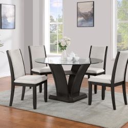 😍 Brand New White & Brown Solid Wooden Glass High Top Dining Table Set W/ 4 Chairs | Pay After Delivery 🚚