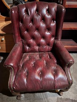 Burgundy Leather Tufted Wingback Armchair
