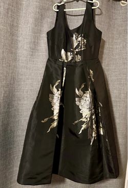 Black Gold Floral Jacquard Formal Midi Dress