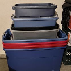 Lot of 29  Used/Preowned Storage Totes Bins Boxes With Lids See Photos /Desc