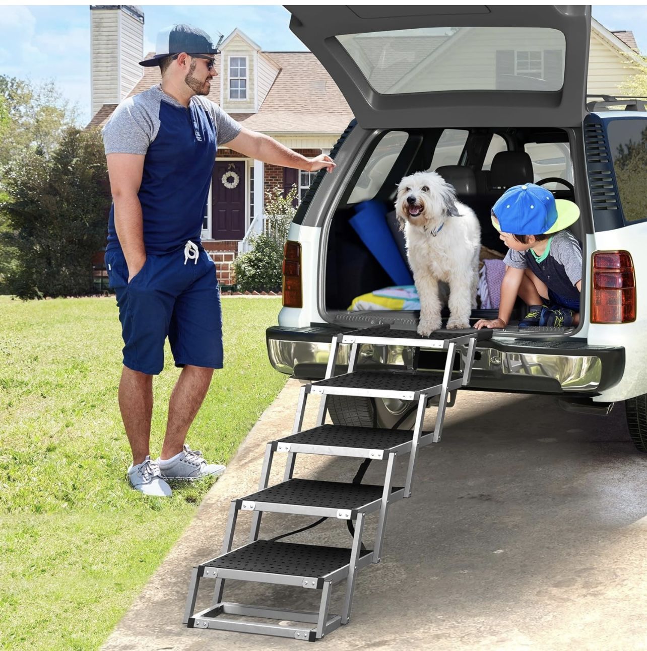 Portable Foldable Dog Stairs with Non-Slip Surface, Dog Steps for Cars SUV, Support up to 200lbs